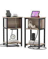 Gouun 3-Tier End Table with Usb Ports & Power Outlets-2 Pieces
