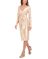 Siena Women's Metallic Twist-Waist Long-Sleeve Sheath Dress