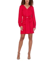 kensie Women's V-Neck Draped Blouson-Sleeve Sheath Dress
