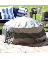 Round 2-Tone Outdoor Fire Pit Cover - Gray/Green Stripe - Heavy Duty 300D Polyester Exterior Circular Winter Cover for Fire Pit