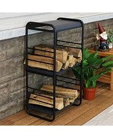 Modern Rounded Edge Iron and Steel Log Rack - Outdoor and Indoor Firewood Storage - Ideal for Garage, Shed and Porch