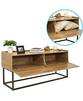 Sunnydaze Decor 54.75-Inch Wide Industrial Console Table with Pull-Down Front Panel and 2 Inner Compartments - Brown