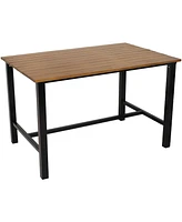 Indoor or Outdoor 3-Piece Dining Table Set - European Chestnut Patio Dining Table with Benches - 47.25-Inch x 15.25-Inch