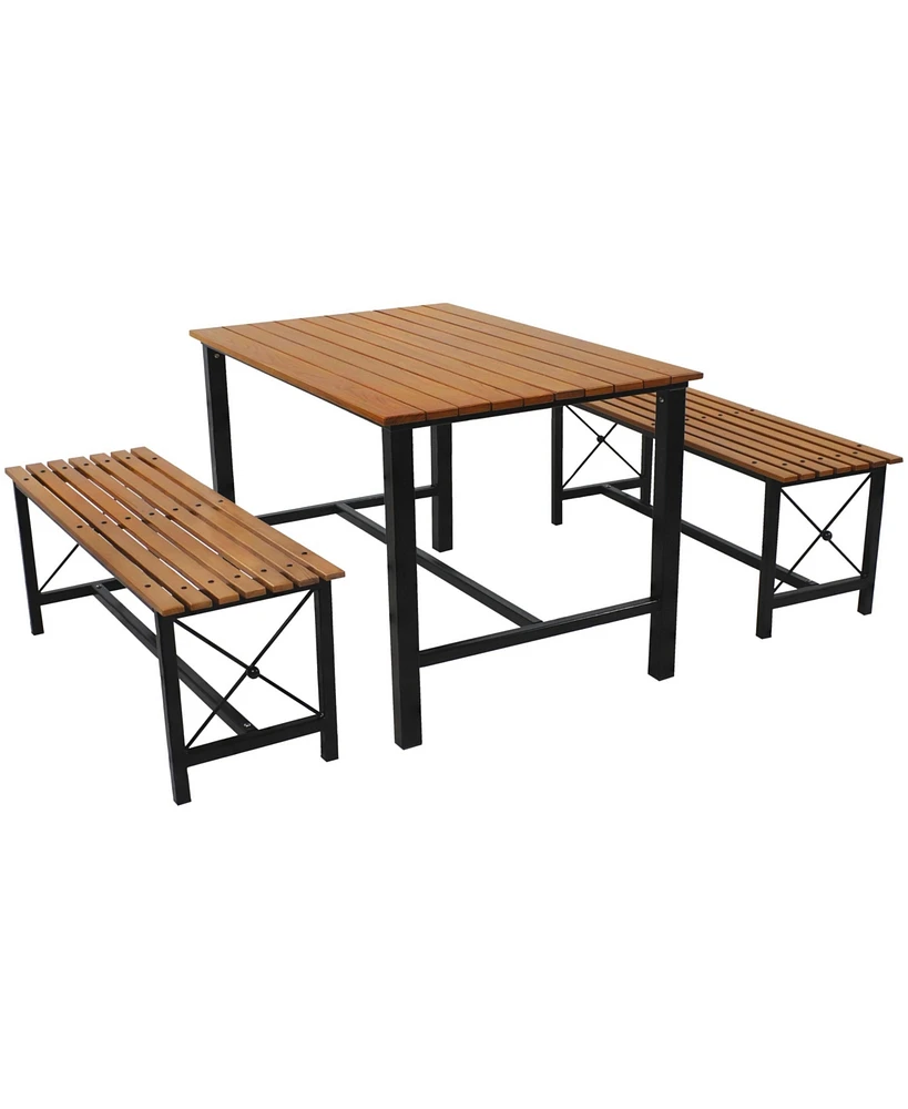 Indoor or Outdoor 3-Piece Dining Table Set - European Chestnut Patio Dining Table with Benches - 47.25-Inch x 15.25-Inch