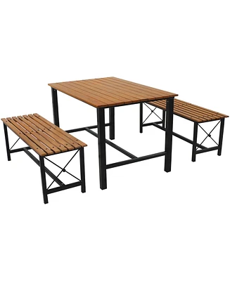 Sunnydaze Decor Indoor or Outdoor 3-Piece Dining Table Set - European Chestnut Patio Dining Table with Benches - 47.25-Inch x 15.25-Inch