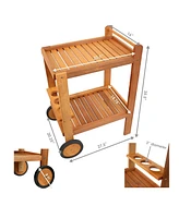 Sunnydaze Decor Outdoor Wood Bar Cart with Wheels - Malaysian Hardwood with Teak Oil Finish - 27.5" Wide x 35.5" High