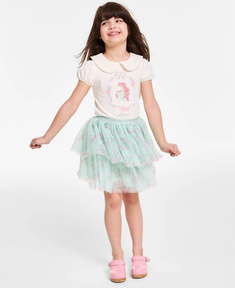 Disney Toddler and Little Girls 2-Piece Ariel Short Sleeve Top Skirt Set