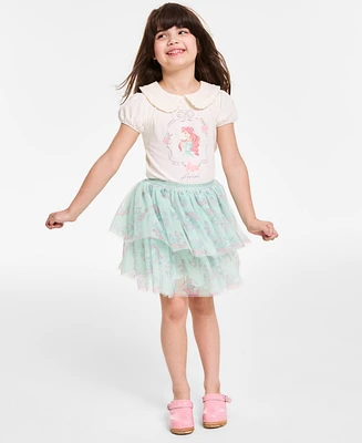 Disney Toddler and Little Girls 2-Piece Ariel Short Sleeve Top Skirt Set