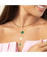 The Lovery Malachite Clover Lariat Necklace 14K Gold