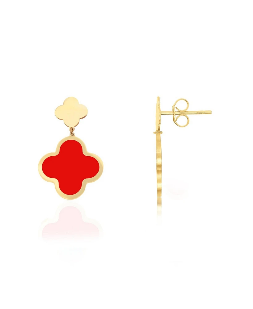 The Lovery Coral and Gold Clover Drop Earrings 14K Gold