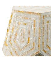 Slickblue Capiz Accent Stool Table with Hexagonal Drum and Angled Look Stylish and Unique Decor for Living Room or Bedroom