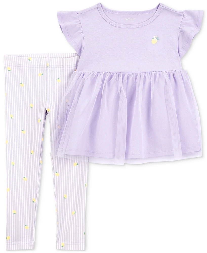 Carter's Toddler Girls Lemon Tulle Top & Leggings, 2-Piece Set