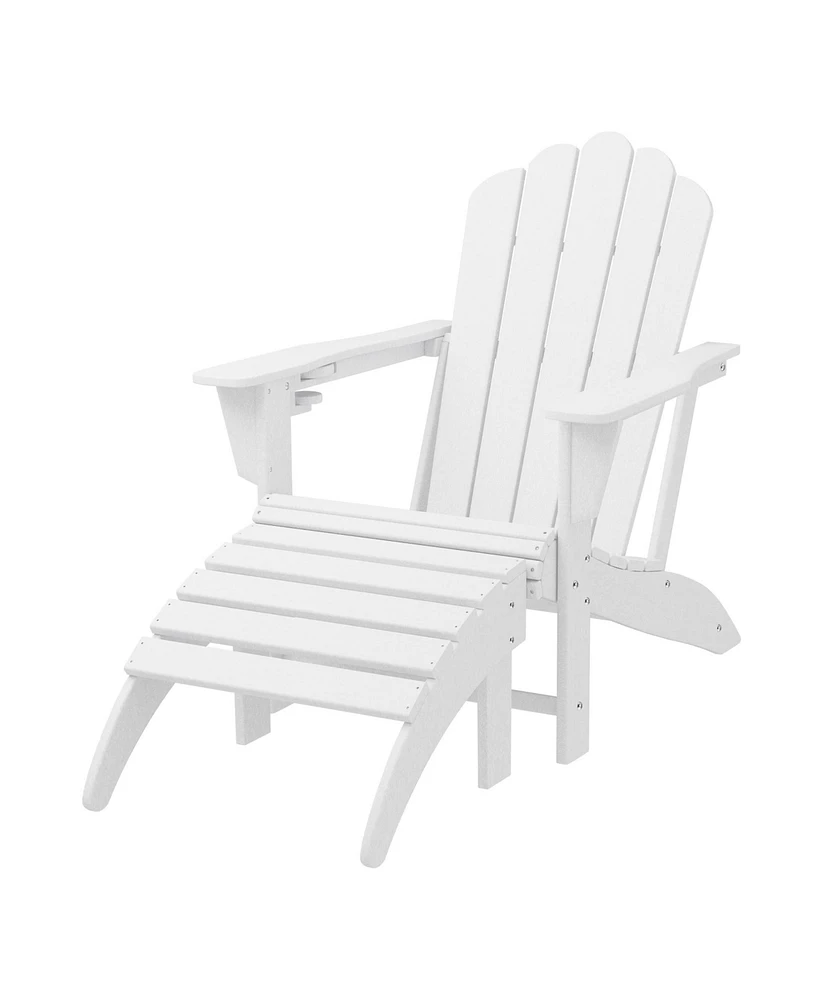 WestinTrends 2-Piece Outdoor Patio Hdpe Adirondack Chair With Ottoman and Cup Holder Set
