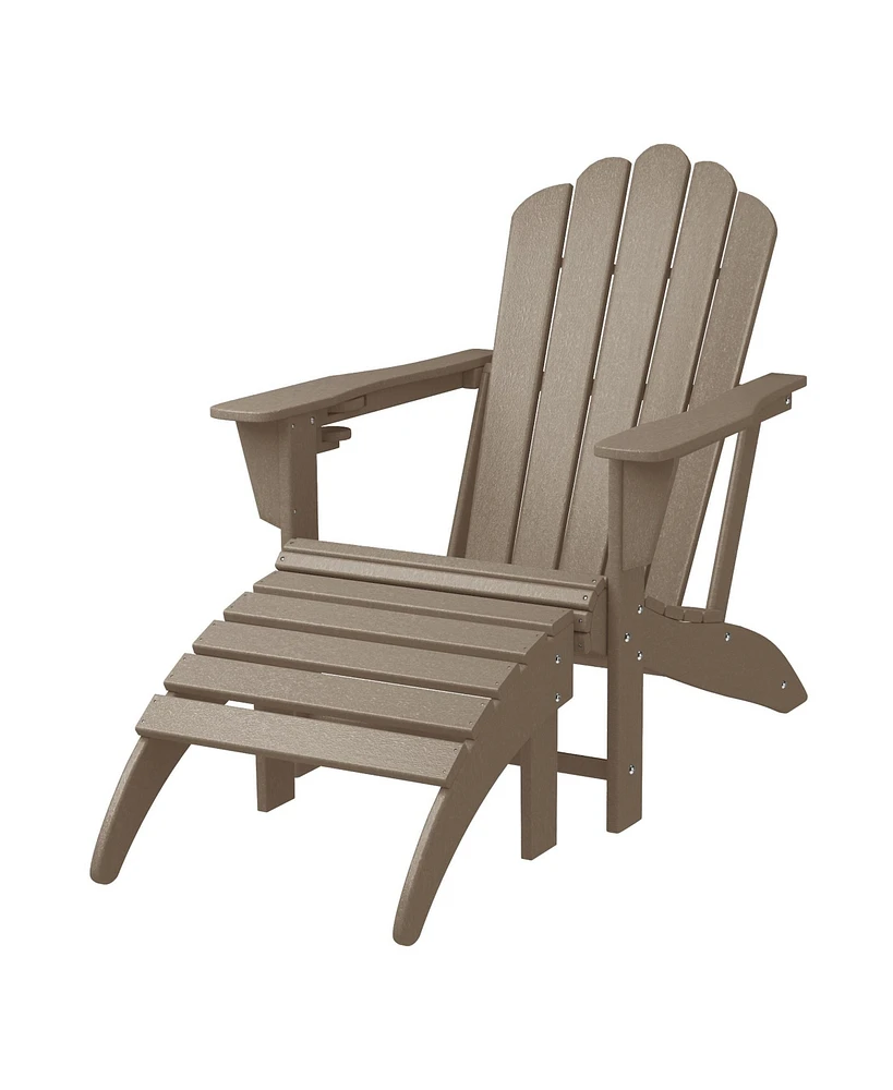 WestinTrends 2-Piece Outdoor Patio Hdpe Adirondack Chair With Ottoman and Cup Holder Set