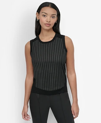 Dkny Women's Mixed-Media Pinstripe Sweater Vest