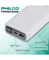 Philco Power Bank 20000mAh, Pd 22.5W Fast Charger, Portable External Battery Pack with Usb-c & Usb-a Outputs