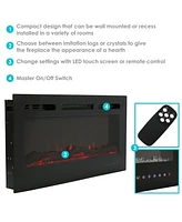 Modern Flame Wall-Mounted or Recessed Indoor Electric Fireplace with Led Lights