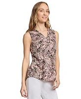 Jones New York Petite Pleat-Front Printed Sleeveless Top