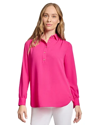 Jones New York Petite Button-Side Collared Top