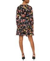 Msk Women's Printed Tie-Waist Long-Sleeve Chiffon Dress