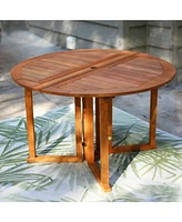 Malaysian Hardwood Folding Gateleg Patio Dining Table with Teak Oil Finish - 4-Person Space-Saving Round Outdoor Table - 47.25” D x 29"H