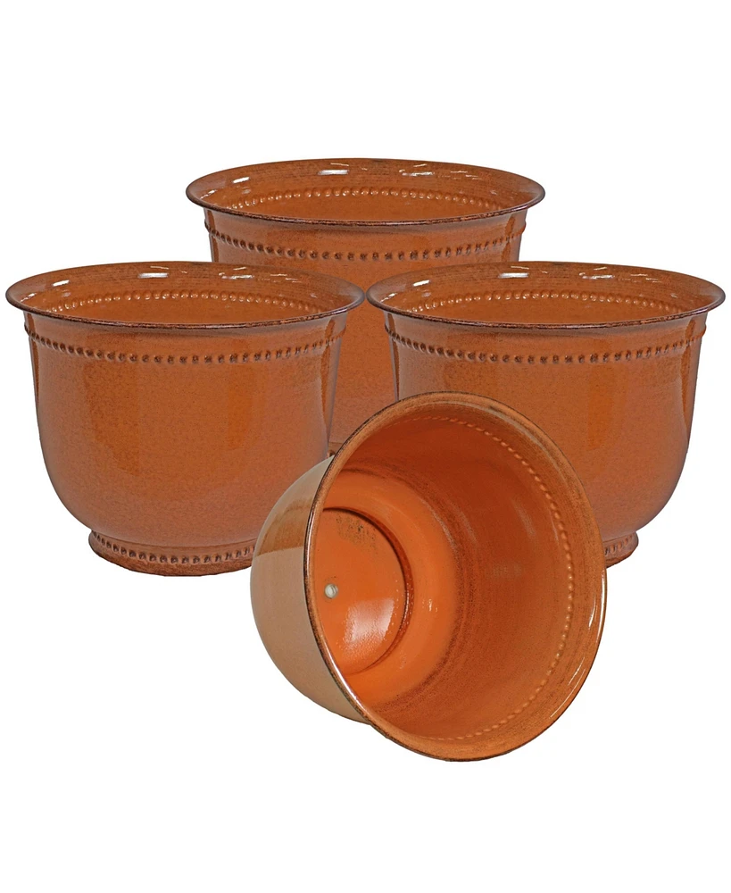 Sunnydaze Decor Michael 14.5" Metal Outdoor Plant Pot Set with Drainage Holes and Rubber Plugs - Matte Sage of 4