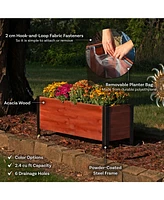 Acacia Wood Rectangular Planter Box - 14.75" H Wooden Raised Garden Bed with Removable Polyethylene Bag Brown