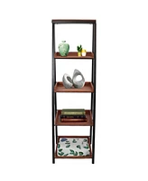 Indoor 4-Tier Leaning Ladder Shelf Bookcase - Acacia Wood - For Office, Living Room, or Bedroom - 59.75" H
