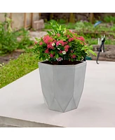Modern Faceted 14.75" Polyresin Geometric Planter - Flower Pot for Indoor or Outdoor Use