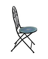 Sunnydaze Decor Mosaic Tile Folding Bistro Chairs with Iron Frame - Set of 2 - Compact Folding Design - Black Frame with Scroll Back