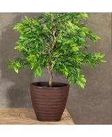 Ribbed 16" Outdoor Plant Pot - Polyresin Double-Walled Planter for Indoor or Outdoor Use