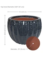 Sunnydaze Decor 10" Round Ceramic Plant Pot Set - Features 1 Drainage Hole - 1.18-Gallon Soil Capacity - Black Mist - Set of 2