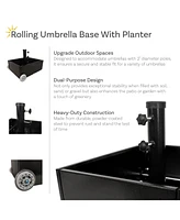 100 lb Outdoor Umbrella Base with Wheels - Patio Stand Planter for Umbrellas 2" Diameter Poles Black