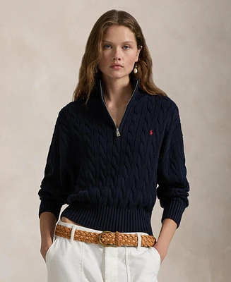 Polo Ralph Lauren Women's Cable-Knit Cotton Quarter-Zip Sweater