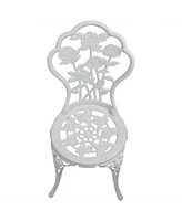 Sunnydaze Decor 3-Piece Flower Designed Bistro Table Set with 2 Chairs, Outdoor Cast Aluminum, White