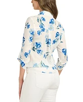 Bcx Juniors' Floral-Print Long-Sleeve Collared Shirt