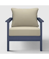 Outdoor Modern Hdpe Patio Navy Blue Club Chairs with Deep Seat Cushions (Set of 2)