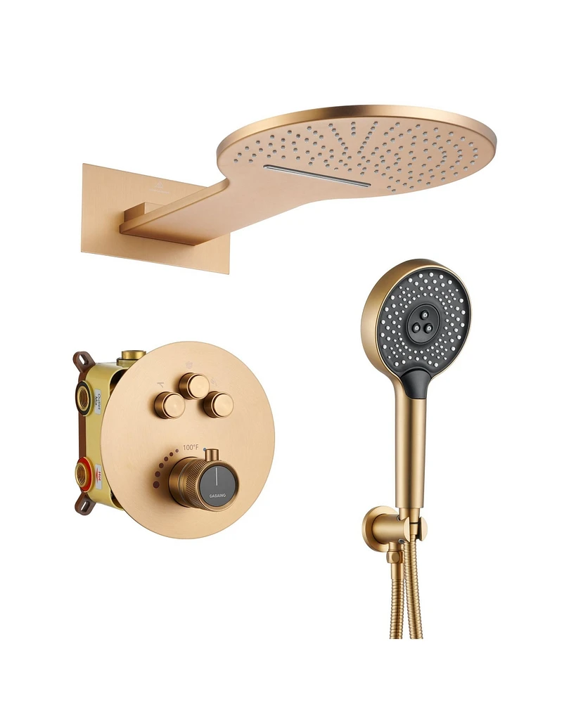 3-Function Thermostatic Shower System with Handheld Shower Head Luxury Shower Faucet Waterfall and Rainfall Shower Head