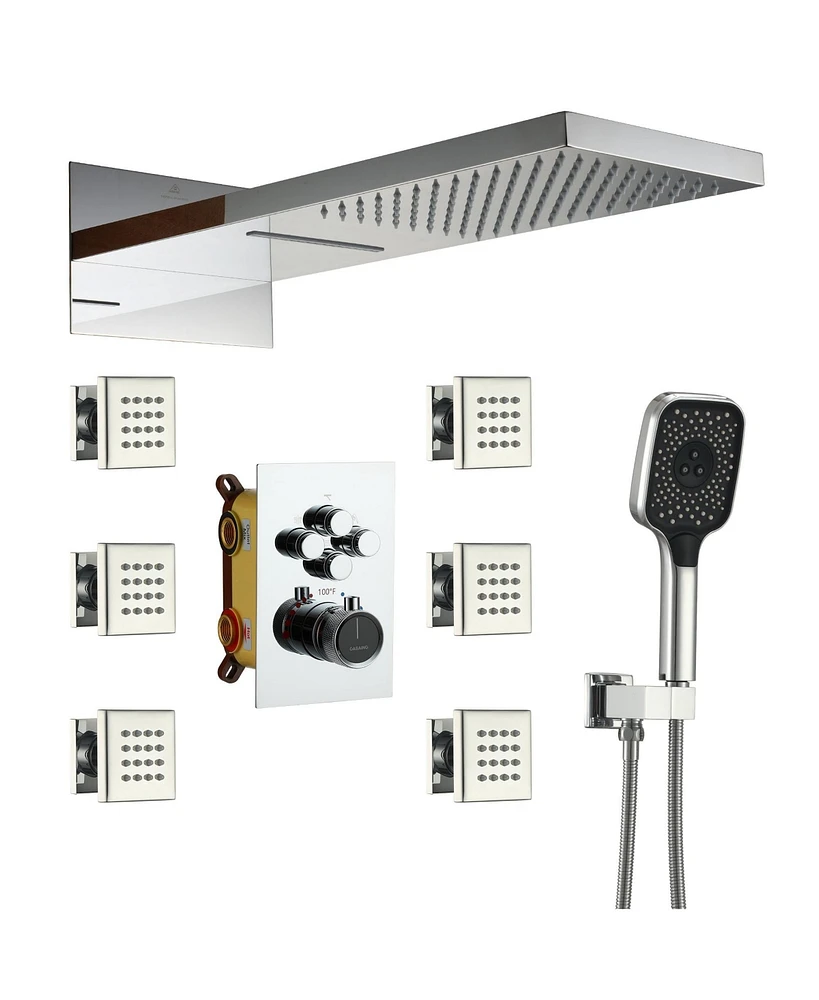22-inch Rain Shower Head with Handheld Shower Head Shower System with Body Jets Waterfall Shower Trim Kit, Chrome