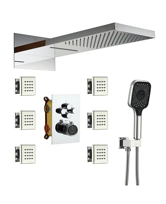 22-inch Rain Shower Head with Handheld Shower Head Shower System with Body Jets Waterfall Shower Trim Kit, Chrome