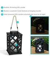 Sunnydaze Decor Modern Crosshatch 9-Inch Solar Led Decorative Candle Lantern - Tabletop/Hanging Light Set of 2 White