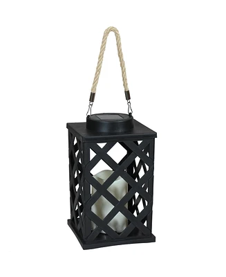 Modern Crosshatch Outdoor Solar Led Decorative Candle Lantern - Rustic Farmhouse Decor for Patio, Porch, Deck and Garden