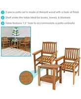 Meranti Wood 3-Piece Outdoor Patio Conversation Set - 2 Chairs and 1 Table - Teak Oil Finish