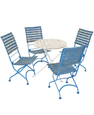 Sunnydaze Decor Cafe Couleur Chestnut Wooden Folding Bistro Dining Set - 5-Piece Set - For Indoor or Outdoor Use - Blue