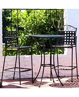 Sunnydaze Decor 3-Piece Outdoor Wrought Iron Bar Chair and Table Set with Scrolling Design - 1 Table and 2 Chairs - Black