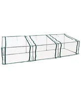 Mini Cloche Greenhouse with Zipper Doors - Portable Greenhouse with 3 Doors and Slanted Top - Iron Tube Frame with Pvc Plastic Cover