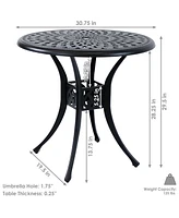 Sunnydaze Decor Sigonella 30.75-Inch Diameter Cast Aluminum Patio Dining Table with Umbrella Hole - Black Powder-Coated Finish