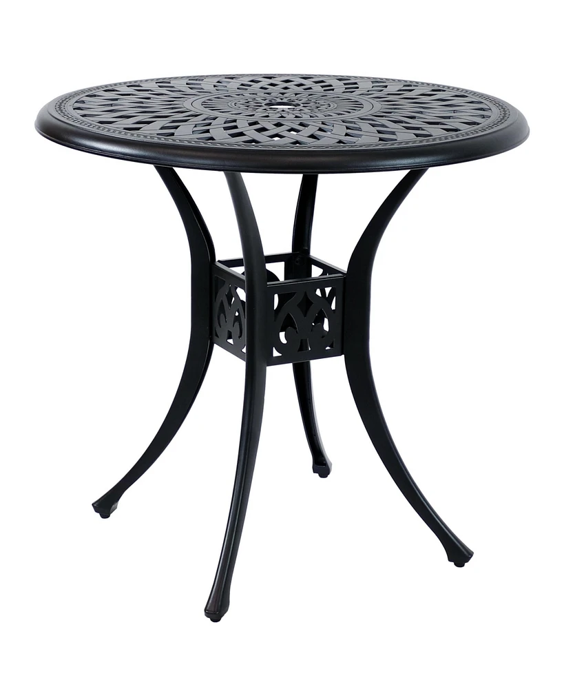 Sunnydaze Decor Sigonella 30.75-Inch Diameter Cast Aluminum Patio Dining Table with Umbrella Hole - Black Powder-Coated Finish