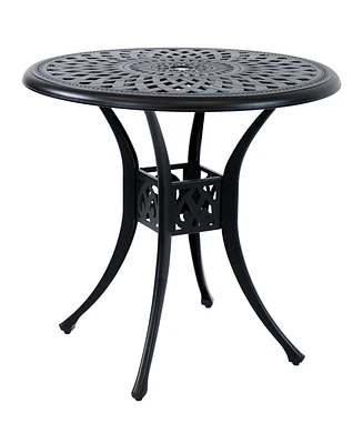 Sunnydaze Decor Sigonella 30.75-Inch Diameter Cast Aluminum Patio Dining Table with Umbrella Hole - Black Powder-Coated Finish