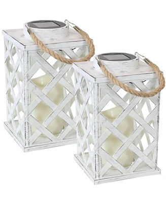 Modern Crosshatch Outdoor Solar Led Decorative Candle Lantern - Rustic Farmhouse Decor for Patio, Porch, Deck and Garden